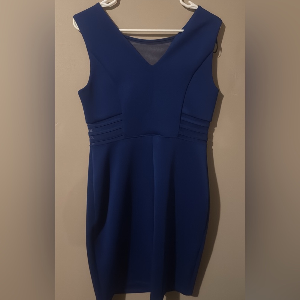 Royal blue strapless dress by enstudio Sz 10. Mesh around waist and at top.